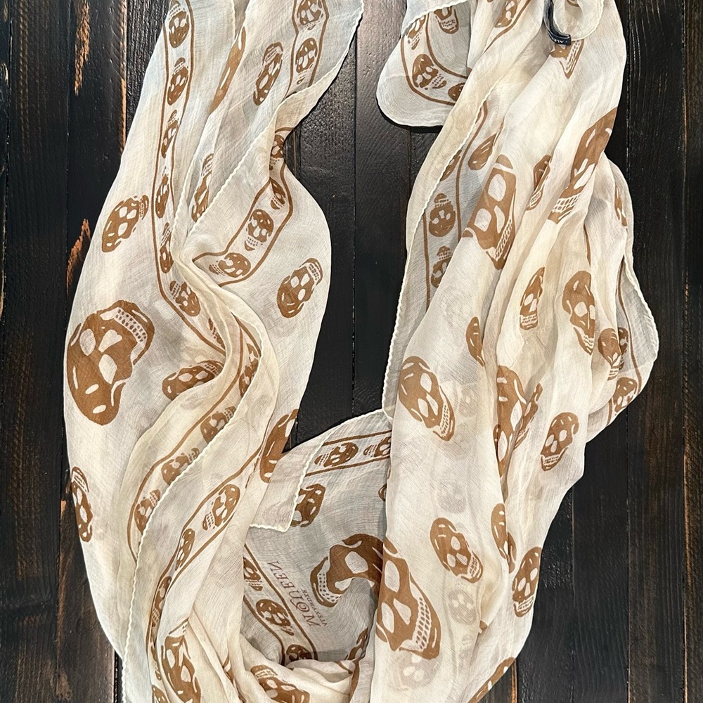 Alexander McQueen Cream and Brown Skull Scarf
